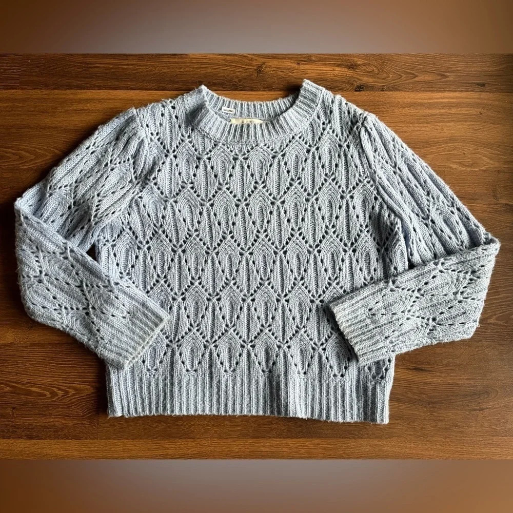 ASTR THE LABEL LIGHT BLUE POINTELLE SWEATER